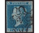 1841. 2d Blue. Plate 3. Lettered G-K. Brilliant "2" in M.X....