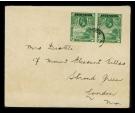 SG2. 1922 1d Green. Two superb used on cover...