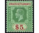 SG212d. 1923 $5 Green and red/emerald back (Die II). Superb well