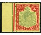 SG118d. 1943 5/- Pale bluish-green and carmine-red/pale yellow. 