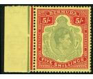 SG118d. 1943 5/- Pale bluish-green and carmine-red/pale yellow. 