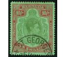 SG119b. 1942 10/- Yellow green and carmine. Ordinary paper. Line