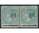 SG25a. 1886 4d on 6d Green. No stop after "d". In pair with norm