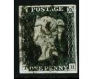 1840. 1d Black. Plate 2. Lettered T-H. 'Cancelled with Black Mal