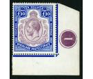 SG99e. 1919 £10 Purple and royal blue. Brilliant fresh corner p