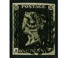 1840. 1d Intense Black. Plate 2. Lettered A-E. Superb...