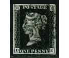 1840 1d Black. Plate 10. Lettered D-E. 'Thin Paper'. Superb fin