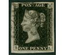 1840. 1d Intense Black. Plate 5. Lettered S-L. Superb fine used.