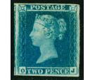 1841. 2d Blue. Plate 3. Lettered O-J. ("J" Flaw). Superb fresh..