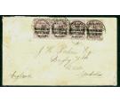 SG7. 1900 3d on 1d Lilac A magnificent strip of 4 on cover...