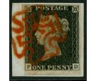 1840. 1d Intense Black. Plate 2. Lettered P-D. Superb fine...