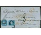 SG38. 1859 2d Blue. Intermediate Impression. Pair on cover...