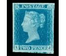 1841. 2d Blue. Plate 3. Lettered L-J. ("J" Flaw). Very fine...