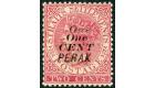 SG33 Variety. 1887 1c on 2c Pale rose. 'One' (only) doubly print