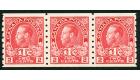 SG234. 1916 2c + 1c Rose-red. Coil strip of 3...