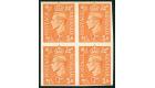 SG488c. 1941 2d Pale orange. 'Imperforate Pair'. U/M block of 4.