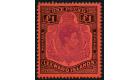 SG114ca. 1952 £1 Violet and black/scarlet. 'WATERMARK SIDEWAYS'