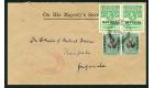 SG O1. 1934 Brilliant fine used pair on 'O.H.M.S.' cover...