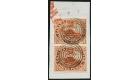 SG6. 1852 3d Deep red. Superb used vertical pair on piece...