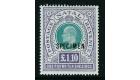 SG143s. 1902 £1.10/- Green and violet. 'SPECIMEN'. Superb fresh