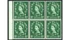 SG542 Variety. 1 1/2 Green. Booklet pane of 6. Upper rows showin