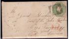 SG55. 1847 1/- Green. 'Embossed'. Envelope, with original letter