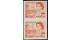 SG594a. 1969 6c Orange-red. Vertical pair 'Imperforate'. Post Of