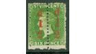 SG33b. 1881 1/2d on half of 6d Bright green. 'Fraction Bar Omitt