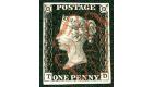 1840 1d Intense black. Plate 6. Lettered T-D. Superb fine used..