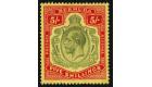 SG53df. 1920 5/- Green and carmine-red/pale yellow 'Damaged leaf