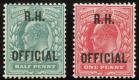 SG O91-O92. 1902. 1/2d Blue-green and 1d Scarlet. Brilliant fres