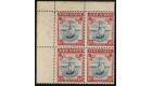 SG163. 1938 10/- Steel blue and carmine. Superb U/M mint block o