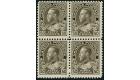 SG215. 1911 50c Sepia. Brilliant fresh U/M mint block of 4...