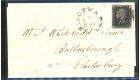 1840 1d Black.  Plate 11. Lettered Q-H. Superb used on cover. A