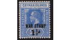 SG55. 1917 1 1/2d on 2 1/2d Deep blue. Brilliant fresh mint...