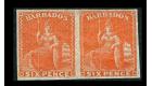 SG32a. 1870 6d Dull orange-vermilion. 'Imperforate pair'. Choice