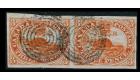 SG7. 1852 3d Scarlet-vermilion. Lovely used horizontal pair...