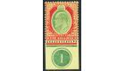 SG63. 1911 5/- Green and red/yellow. Beautiful U/M plate number 