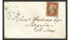 1843. 1d Red-bown. Immaculate small envelope with BLUE M.X...