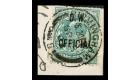 SG O36. 1902 1/2d Blue-green. Superb fine used on piece...