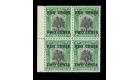 SG227. 1918 2c + 2c Green and black. U/M mint block of 4...