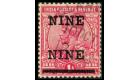 SG192a. 1921 9p on 1a Rose-carmine. Error: "NINE NINE". Very fin