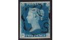 1840. 2d Blue. Plate 2, Lettered M-C. Brilliant fine used with f