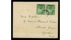 SG2. 1922 1d Green. Two superb used on cover...