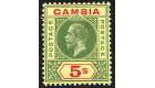 SG102. 1922 5/- Green and red/pale yellow. Superb fresh mint...