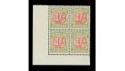 SG D128. 1947 1/- Carmine and green. U/M mint block of 4...