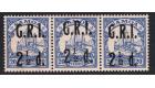 SG104. 1914 2 1/2d on 20pf ultramarine. Superb mint strip of 3..