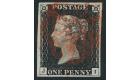 1840. 1d Intense-black. Plate 1b. Lettered J-I. 'Watermark Inver