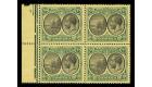 SG88. 1927 5/- Black and green/yellow. Brilliant U/M block of 4.