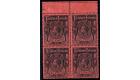 SG69. 1914 £1 Black/red. Brilliant fresh U/M mint marginal bloc